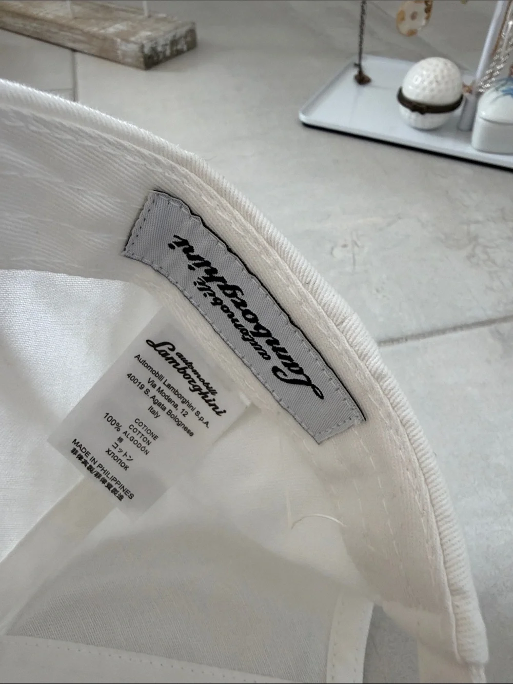 Lamborghini White Baseball Cap with Gold & Black Crest